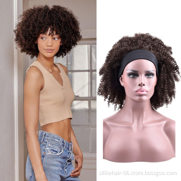 Wholesale 14inch African Black Brown Fluffy Short Wrap Hair Headband Pre-attached Scarf Afro Kinky Curly Synthetic Cosplay Wigs